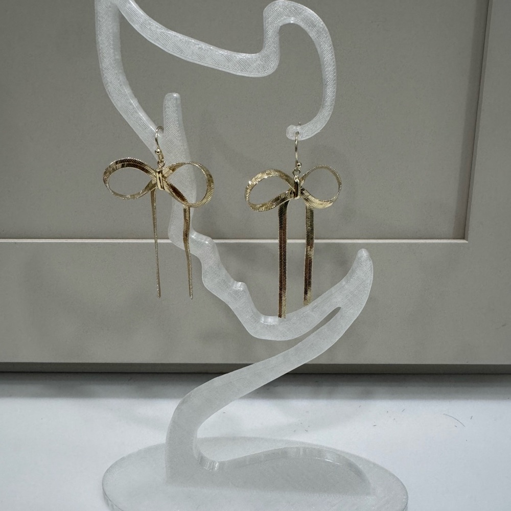 Herringbone Gold Bow Drop Earrings